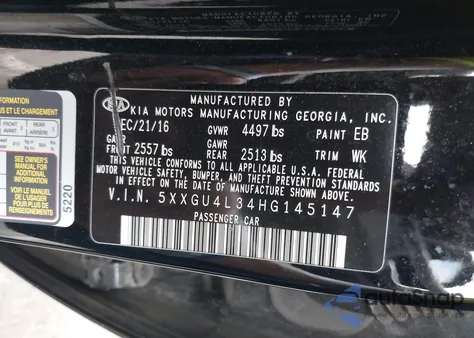 2017 Kia Optima Ex z USA, uszkodzony, nr VIN 5XXGU4L34HG145147